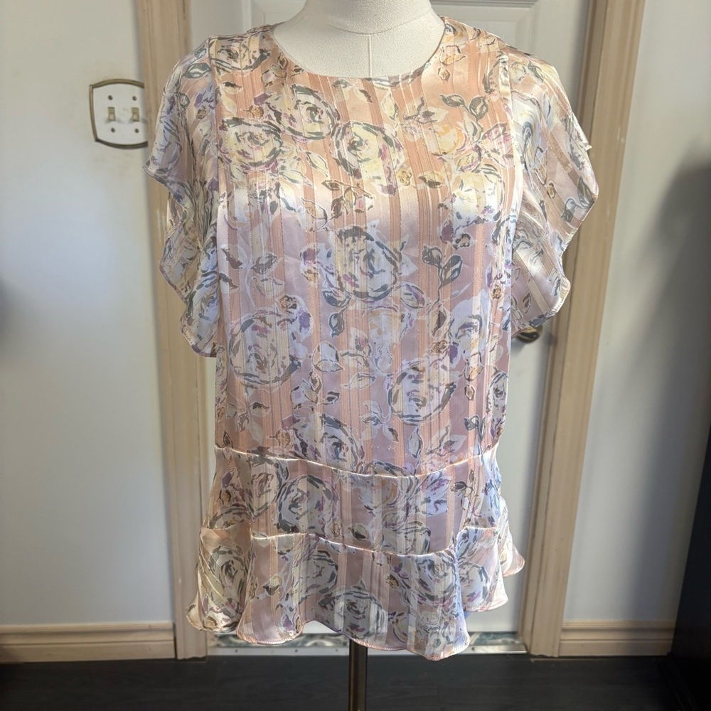 Pink and Purple Pleated Ruffled Blouse